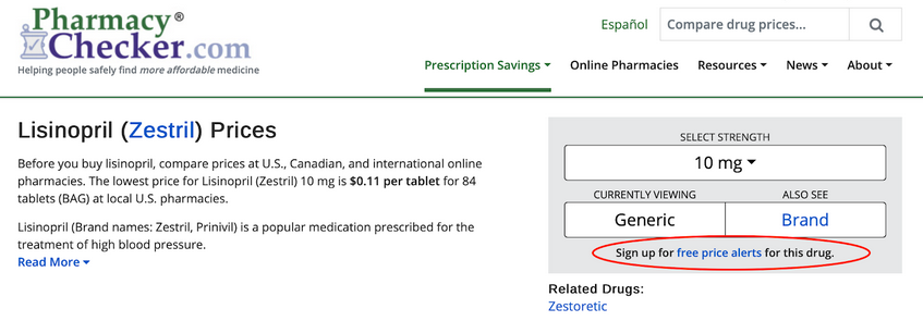 lisinopril price alert